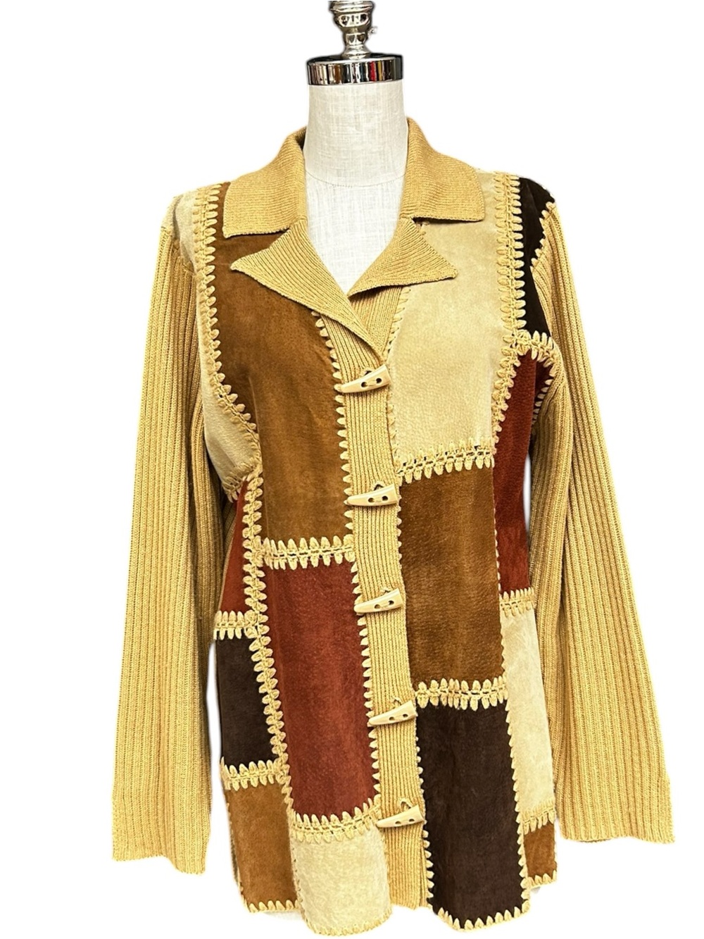 Designers Studio Originals Patchwork Suede Leather Knit Jacket Medium Vintage